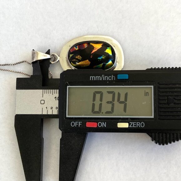 Sterling Silver 925 Oval Multi Color Dichroic Glass Pendant Necklace 18" Chain - Picture 15 of 16